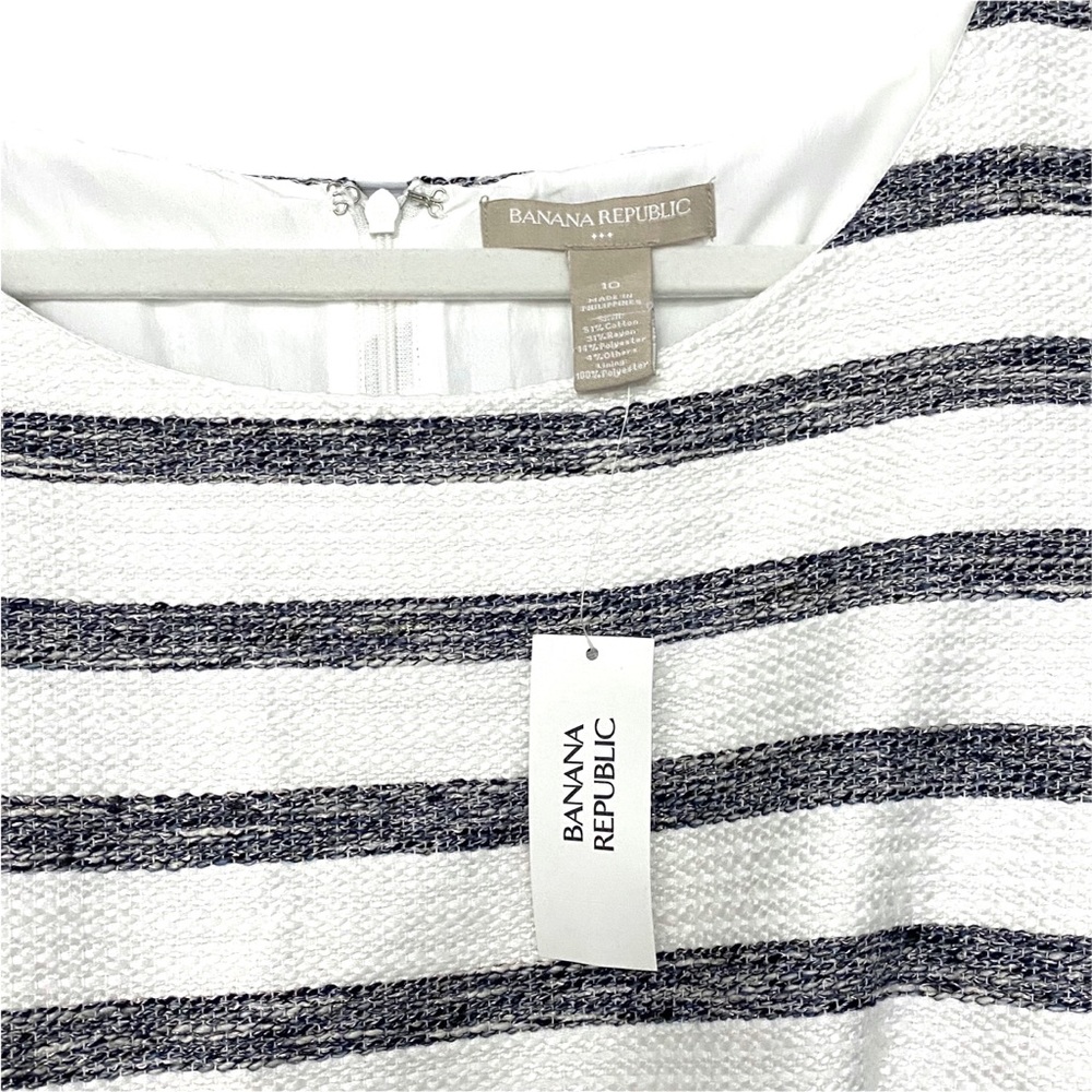 NEW Banana Republic Belted Striped Tweed Sheath Midi Event Dress Cap Sleeves 10 - Picture 3 of 9
